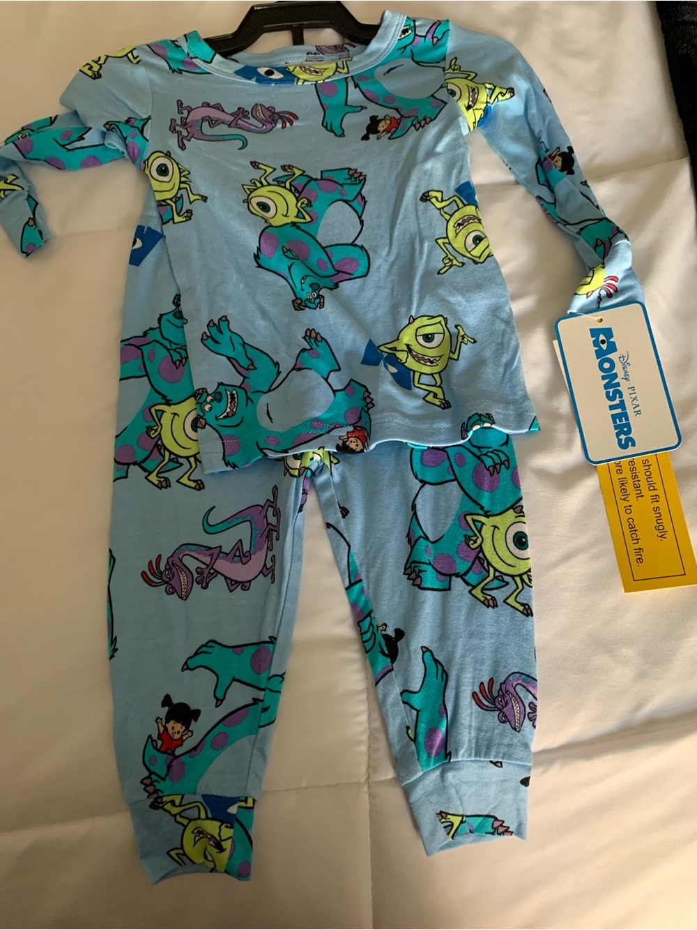 Monsters, Inc. Unisex Light Blue Kids Pajama Set with Character Print